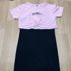 2点セット　ワンピ＆Tシャツ 120 ピンク　黒　ギャルカワ　ショート丈　チビT