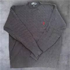 ラルフローレン 90sコットンケーブルニット 刺繍ロゴ 紺