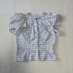 新品　アースミュージックアンドエコロジー フリルチェックブラウス オフホワイト