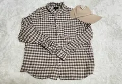ブラウン系チェックシャツ　ネルシャツ+未使用ベージュキャップ　H&M　LLサイズ