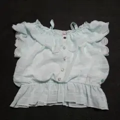 ３０２　メゾピアノ　ミントグリーン フリル オフショルダーシャツ　１４０センチ