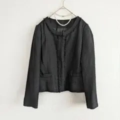 a.v.v ノーカラーツイードジャケット L 黒 セレモニー フォーマル