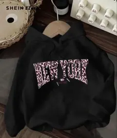 SHEIN NEW YORK ロゴ パーカー ブラック