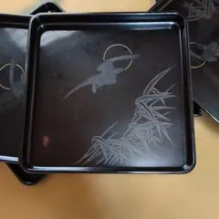 ✨希少5客✨金彩 色絵 青海波 波貝紋 平皿 角皿 刺身 和食 料亭 松