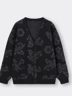 美品 GU ブラッシーニットVネックカーディガン 黒 M