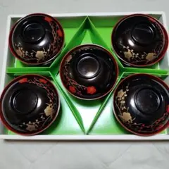 漆器 椀 5個セット 梅の花模様