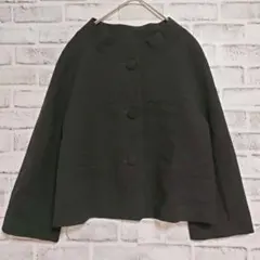 ヨシエイナバ 11 ノーカラージャケット 長袖 上品 黒 無地 日本製のサムネイル