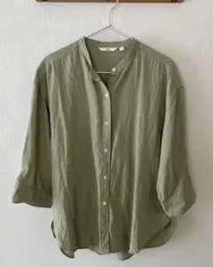ユニクロリネンブレンドバンドカラーシャツ7部袖 Lサイズ