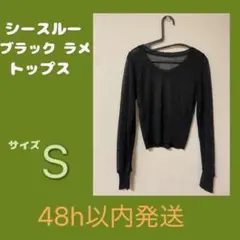 シースルー ラメ ブラック トップス S