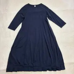 ＆yarn ネイビー 9分袖 ロングワンピース　アンドヤム　コットン100%