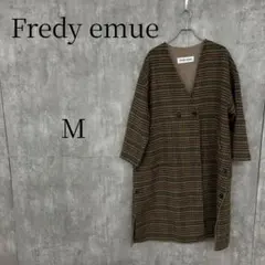 Fredy emue チェック柄 ロングコート M ノーカラー ブラウン系のサムネイル
