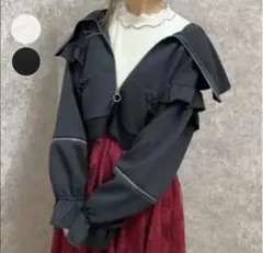 アクシーズファム　ジップデザインフリルパーカー　黒