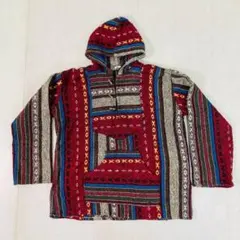 90s Vintage ジャガード 刺繍 総柄 メキシカンパーカー ポンチョ