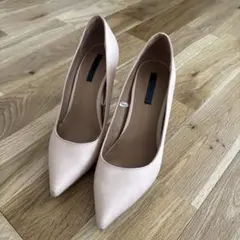 ZARAベージュ ポインテッドトゥ 中ヒールパンプス37