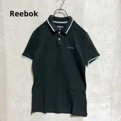 Reebok 綿100% ポロシャツ M 黒 青ライン 爽やか 刺繍ロゴ 希少のサムネイル