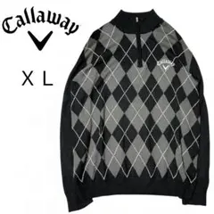 【美品】Callaway キャロウェイ アーガイル柄 ハーフジップ ニット XL