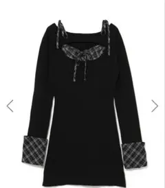 bubbles オープンリボンチェックワンピース S ブラック