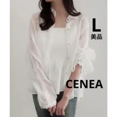 美品❇️CENEA 袖リボン ドロスト シアー シャツ ホワイト 白 L ブラウス