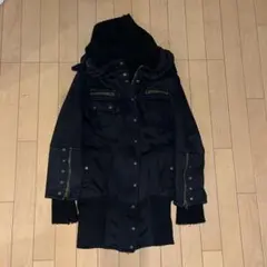 平成ギャルブラックフード付きギミックジャケットy2k モッズコートdia系