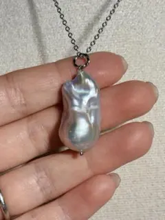 オイスターバロックパール ネックレス グレー系 大粒 ステンレス　バロックパール