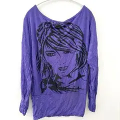 長袖 カットソー パープル 紫 7分袖 【M】 ドレープネック カジュアル