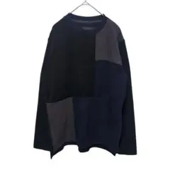 1176 【レイジーブルー】メンズ 　セーター　長袖　Ｍ　パッチワークトレーナー
