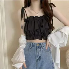 ビスチェ　ブラトップ　キャミソール　チューブトップ　ベアトップ　黒　韓国