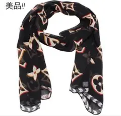 T2139 美品 ルイヴィトン モノグラム柄 シルク シースルースカーフ