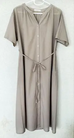 chocol raffine ベージュ シャツワンピース 半袖 ロング