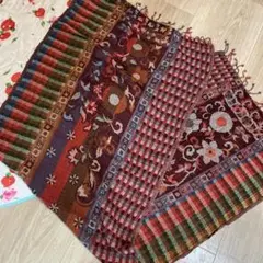 多色刺繍 大判ストール 房付き