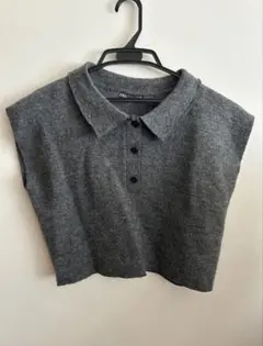 【新品】ZARA チャコールグレー ノースリーブ ポロシャツ風 ニットクロップド
