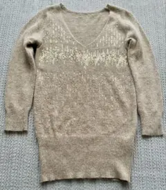 【美品・1〜2回着用】jena 長袖 セーター ベージュ　スパンコール　ロング