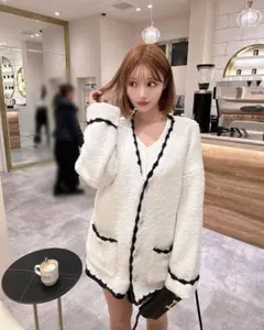 【新品】Rady バイカラー ニットコート ホワイト Sサイズ