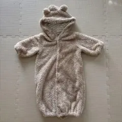 ベージュ クマ耳 フード付きロンパース 60-70cm