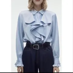 未使用に近い♡ZARA RUFFLED SATIN SHIRT Sサイズ