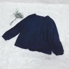 ハニーズ GLACIER タックブラウス L ネイビー バックボタン オフィスのサムネイル