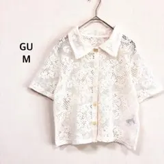 GU ジーユー◉半袖ブラウス レースコンパクトシャツ ホワイト シアー♡美品