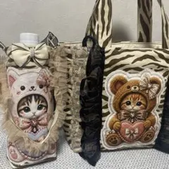くまサン着ぐるみねこ☆大きめころりんポーチ ヒョウ柄 ヌビキルト