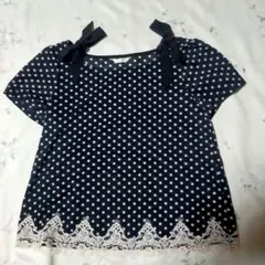 美品レデース水玉模様 半袖トップス ネイビーMサイズ