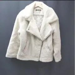 クリーム色 フリース ダブルブレストジャケット　ボア　ライダース