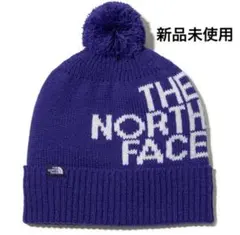 新品未使用　ザノースフェイス　キッズ　ポンポンビッグロゴビーニー　ニット帽　青