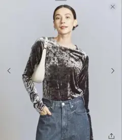 BEAUTY&YOUTHベロアロングスリーブTシャツウォッシャブルDK.GRAY
