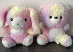 パステルカラーのウサギとクマのぬいぐるみセット