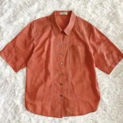 レリアン 半袖シャツ L オレンジ オーバーサイズ 体系カバー リネン風 