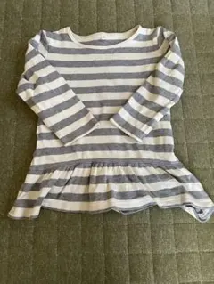 ボーダー柄 長袖ワンピース 100cm フリル裾 グレー ホワイト