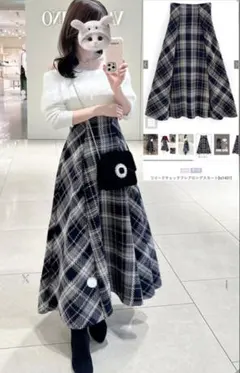 GRL♡ ツイードチェックフレアロングスカート[tu1431