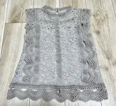【coca】総レース ノースリーブ トップス グレー レディース 花柄レース M