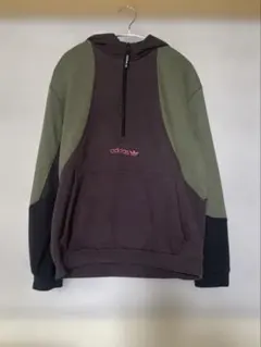 【希少】アディダス　ハーフジップパーカー　スウェット　刺繍　センターロゴ