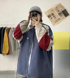 ジップアップジャケット ネイビー/ベージュ/赤