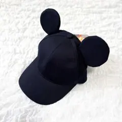 【新品】 東京ディズニーリゾート ミッキー耳付きキャップ ブラック キッズ 夏